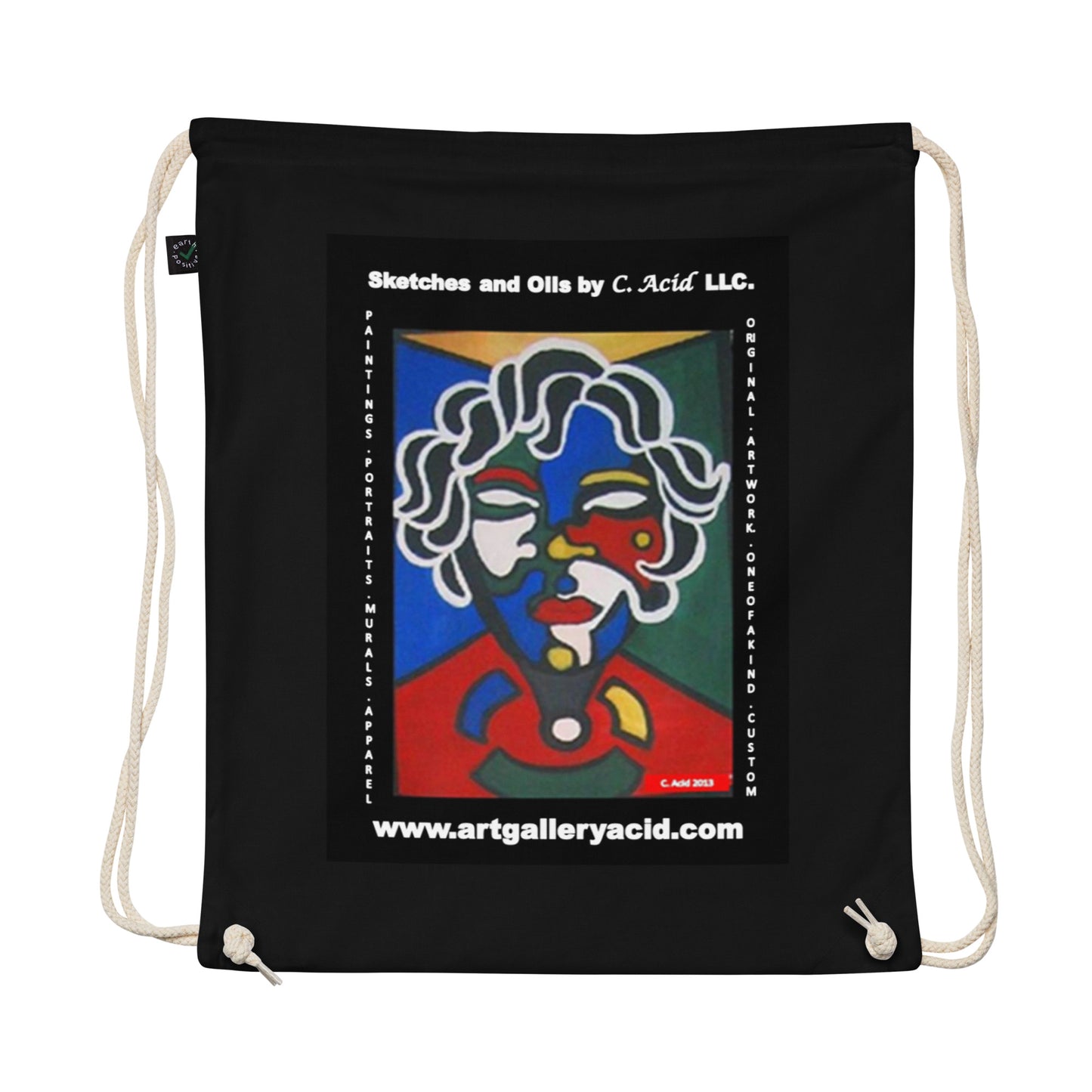 Organic cotton drawstring bag..c,e,a,h, bag